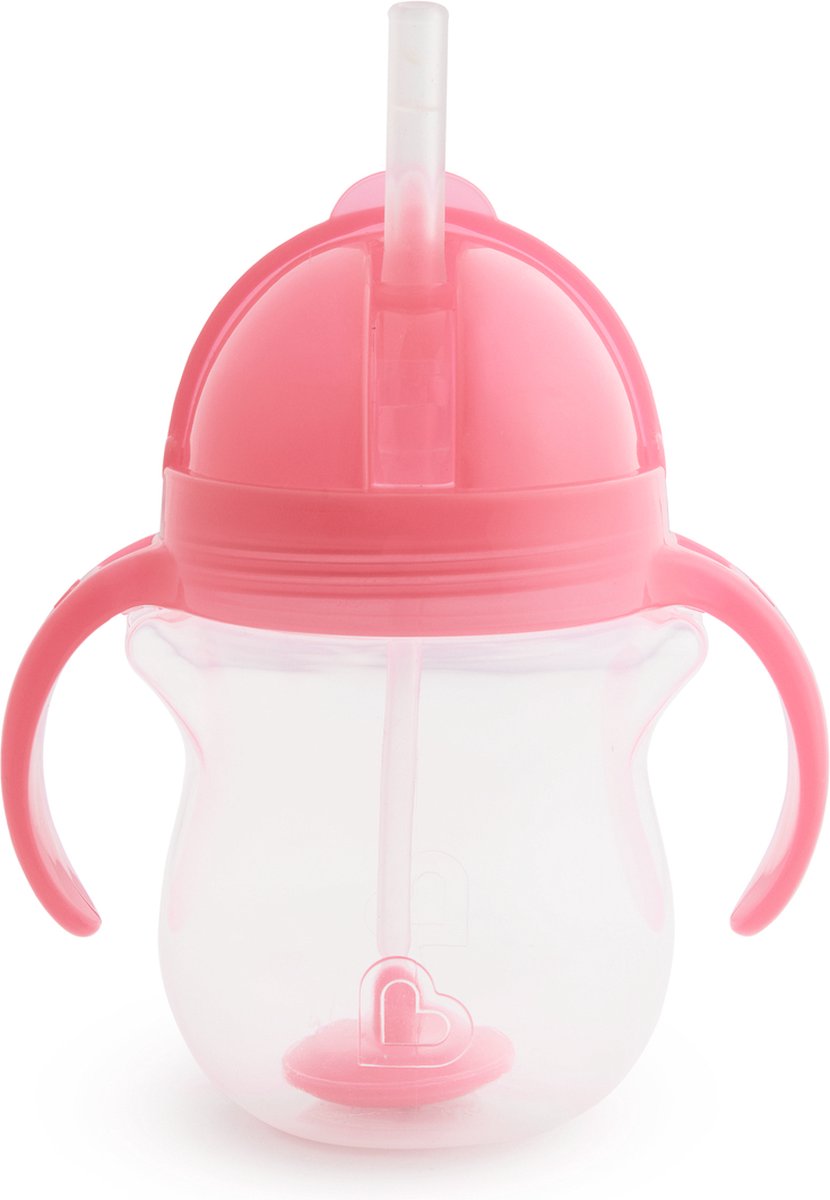 Munchkin Tip Sip Anti-Spill-Strohhalmbecher – Trinkbecher mit Strohhalm – spülmaschinenfest – ab 6 Monaten – 207 ml – rosa – Trinkbecher mit Strohhalm