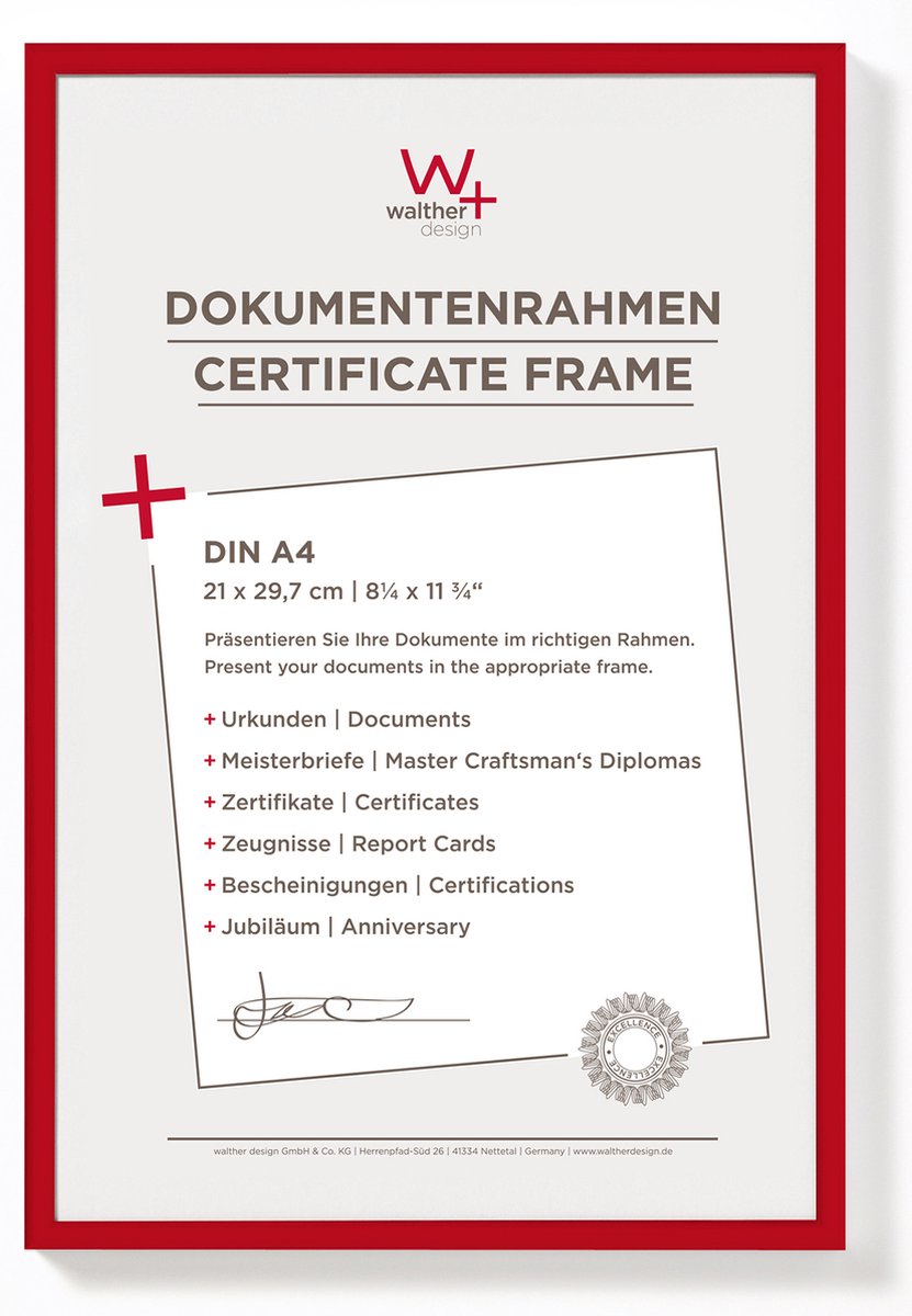 Walther New Lifestyle - Kunststoffrahmen - Fotogröße 21x29,7 cm (Din A4) - rot