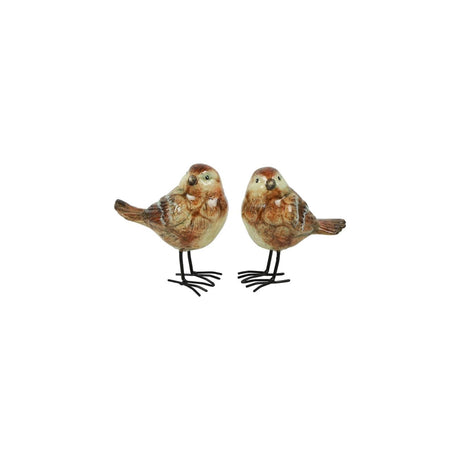 Country field countryfield beeld vogel op poten jip bruin aardewerk 10,5x6,5x11,5cm 2 assorti