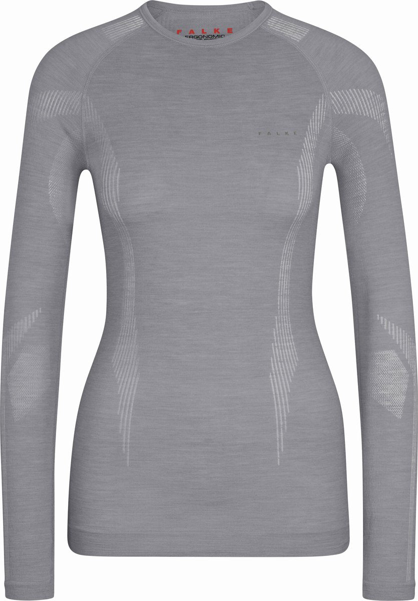 Falke Wool-Tech Longsleeve schnelltrocknendes Woll-Funktions-Langarmshirt Damen Grau - Größe XL