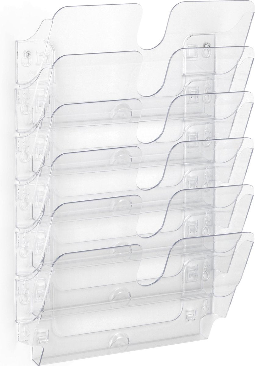 Markenloser, langlebiger Prospekthalter Flexiplus 6 – transparent, horizontal