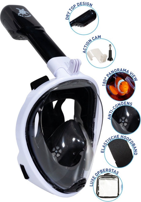 Meeresschildkröten-Schnorchelmaske – Schnorchel – Taucherbrille – Schnorchel-Set – Vollgesichtsmaske – Erwachsene – Weiß Schwarz – S m