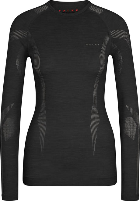 Falke Wool-Tech Longsleeve schnelltrocknendes Woll-Funktions-Langarmshirt für Damen Schwarz - Größe XL