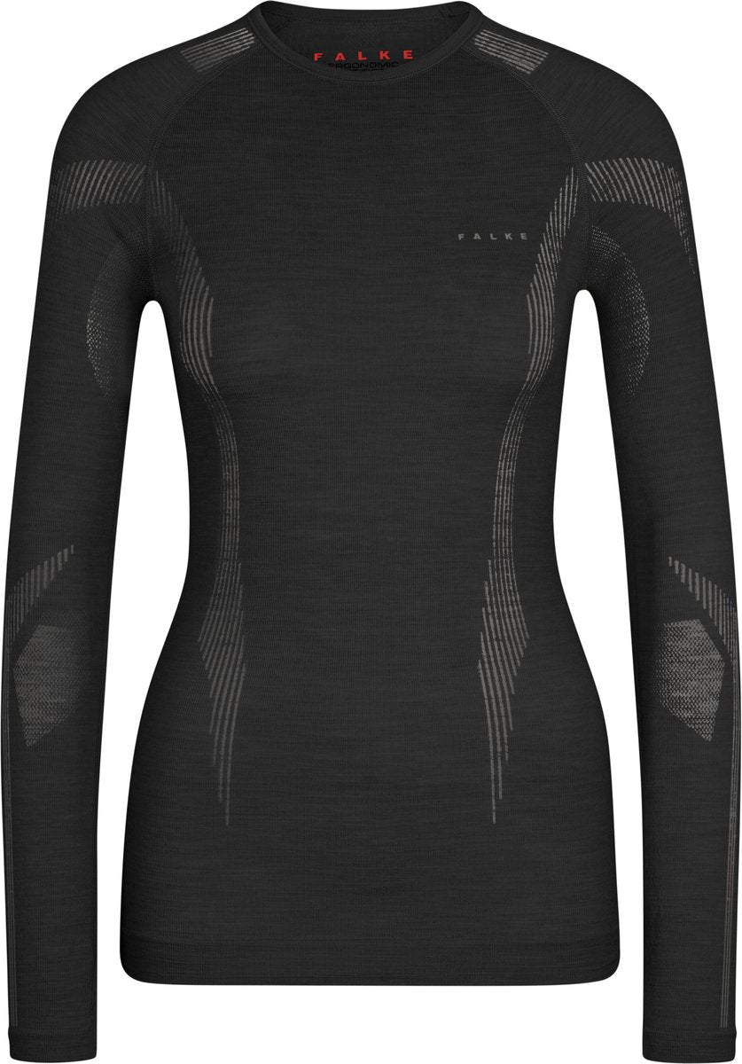 Falke wool-tech longsleeve sneldrogend wol functioneel functioneel shirt met lange mouwen dames zwart - maat xs