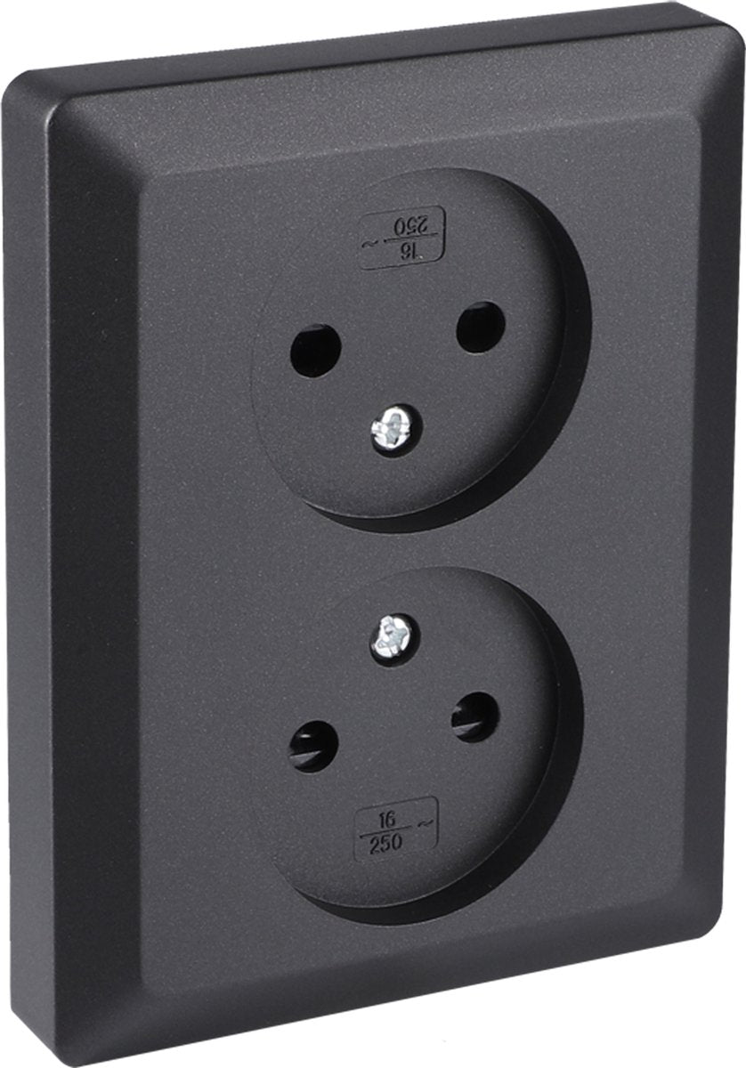 Q-Link Doppelsteckdose - Wandsteckdose - Einbausteckdose mit Shutter - Schwarz