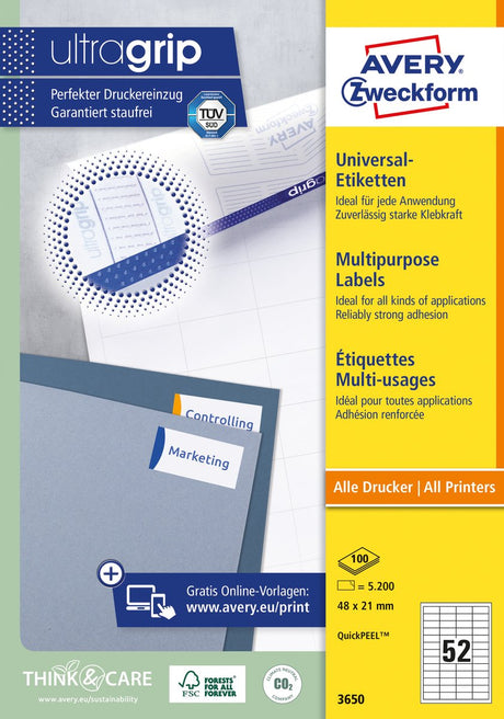 Avery 3650 Universal-Etikett der Markenhausmarke Avery ohne Marke, 48 x 21 mm