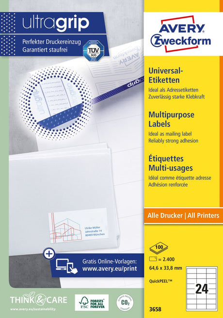 Avery huismerk 3658 universele etiket 64,6x33,8mm