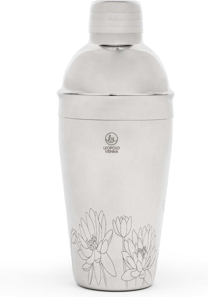Leopold vienna - cocktail shaker 500ml rvs flowers - shakebeker - met lasergravure