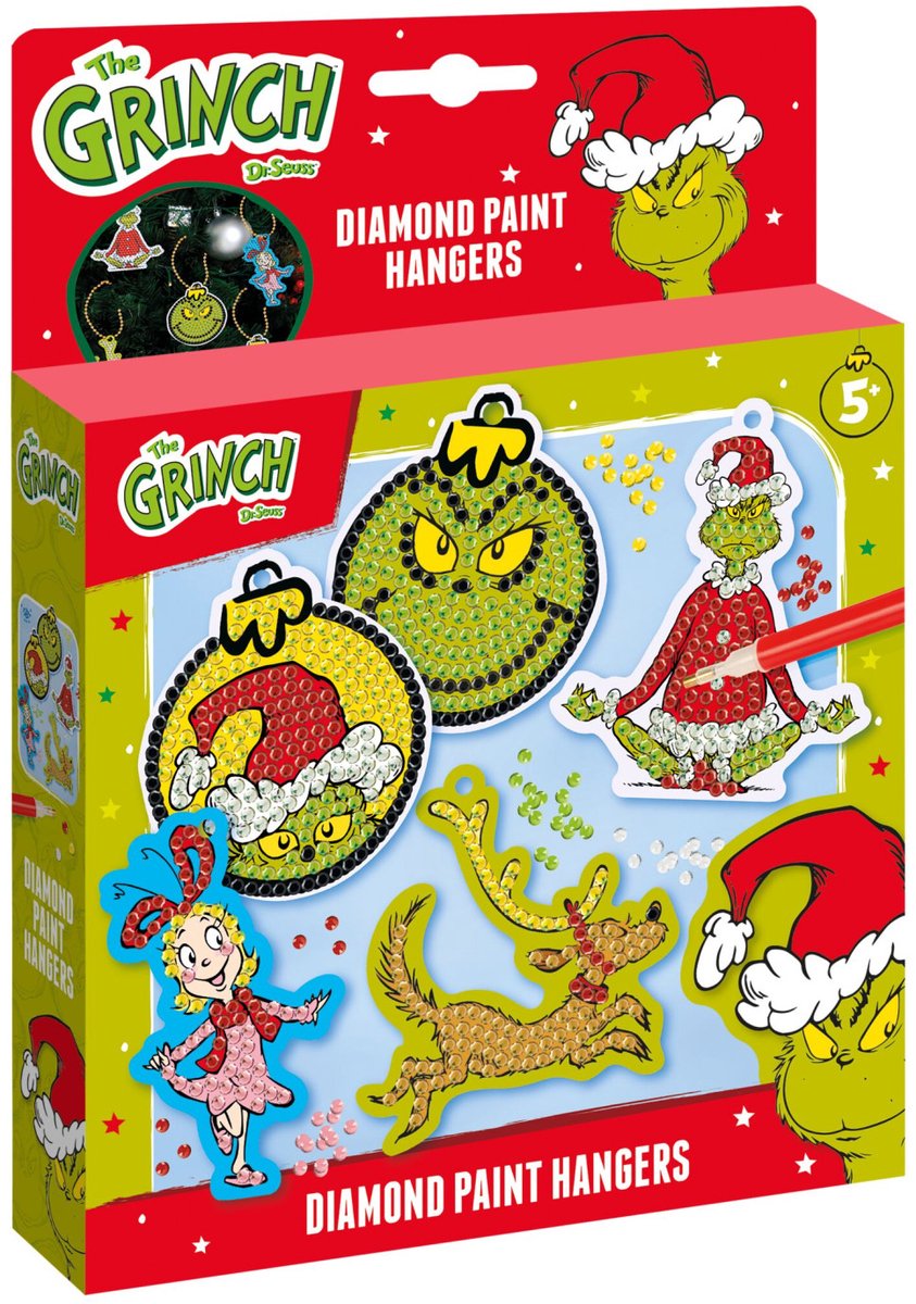Totum der Grinch – Basteln Sie 5 Diamant-Malerei-Anhänger – Spielzeug für Jungen und Mädchen ab 5 Jahren – Bastelset Home Deco