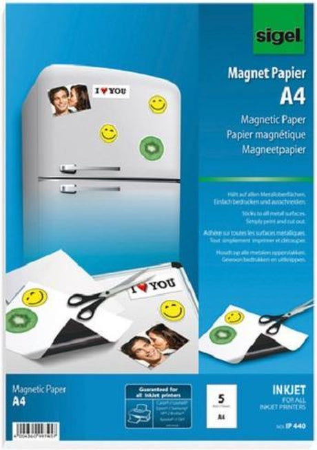 Sigel Magnetpapier – A4 – Weiß – 5 Blatt – Tintenstrahl – SI-IP440