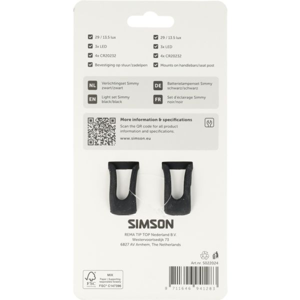 Simson verlichtingsset simmy batterij - zwart