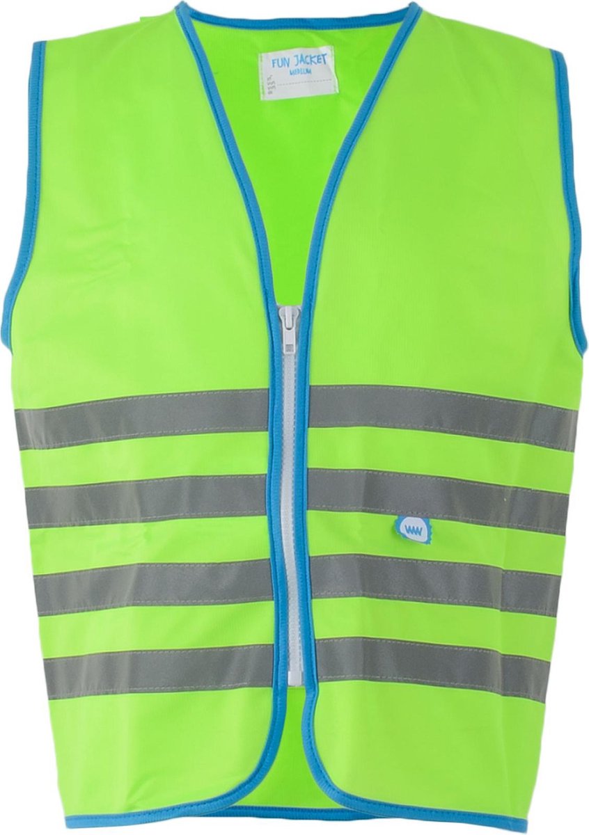 Wowow Kindersicherheitsweste mit Reißverschluss und 1150 – lustige Fahrradjacke – Größe S – Unisex – Grün, Blau, Silber