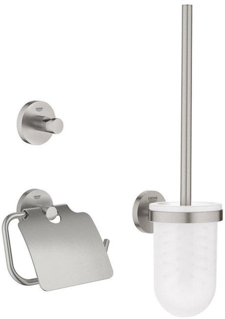 Grohe Essentials Zubehörset - Toilettenpapierhalter - Toilettenbürstengarnitur - Haken - Super Steel (Edelstahl)