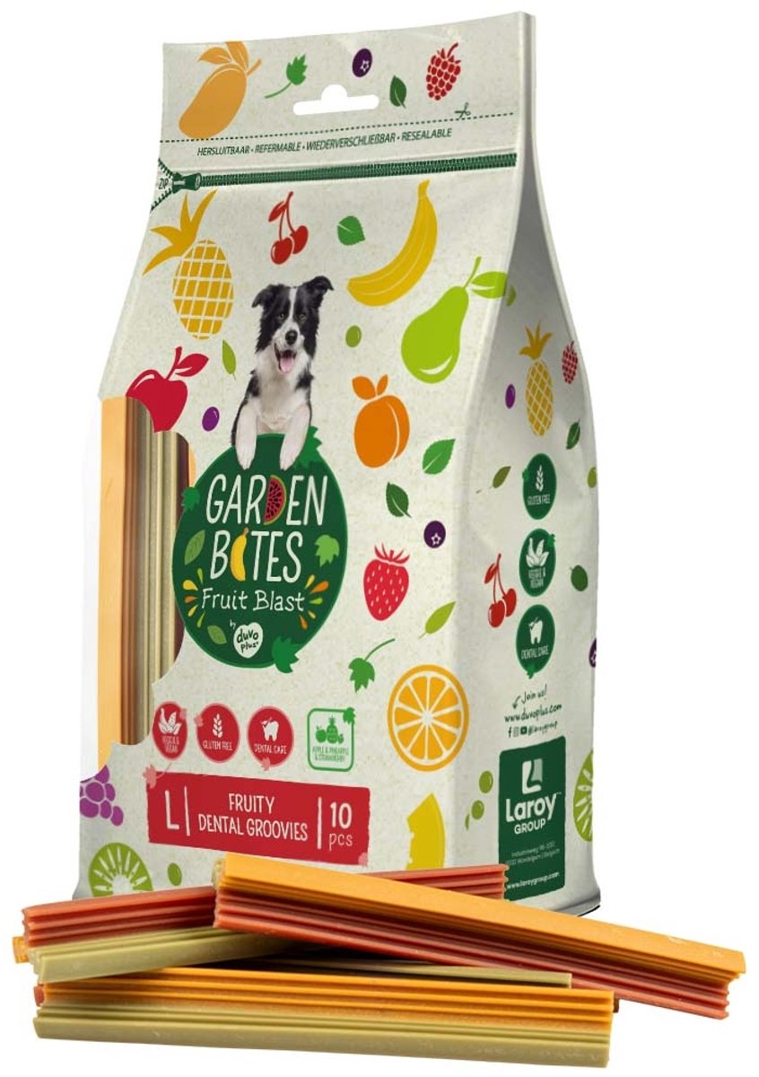 Garden Bites Duvoplus – fruchtige Dental Groovies Hundesnacks – Hundeleckerlis – vegetarisch, glutenfrei – groß 10 Stück
