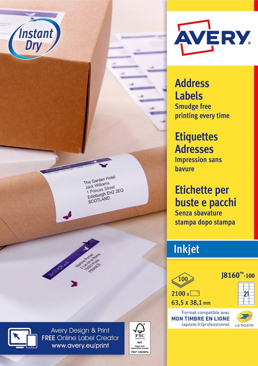 Avery weißes Adressetikett – Tintenstrahl – j8160