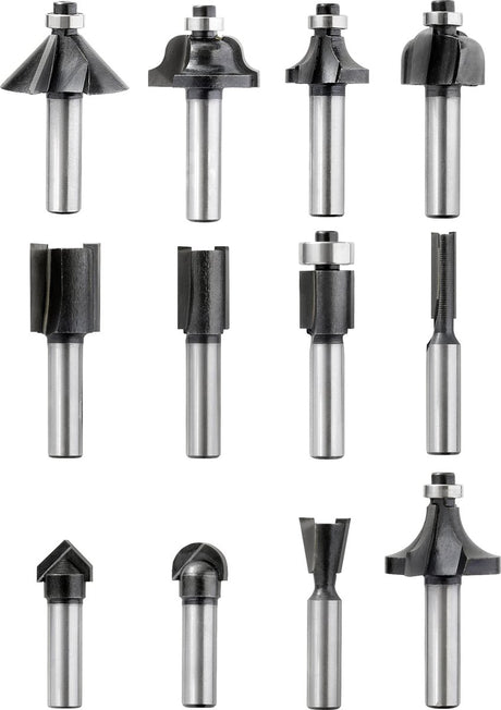 Kwb Frässet, 12-teilig, (V-Nutfräser, Nutfräser uvm.) Hartmetall, Axialkugellager inkl. Sechskantschlüssel und Holzkoffer