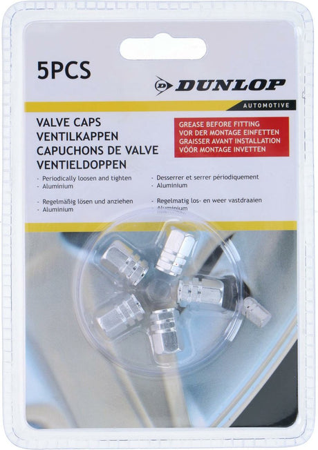 Dunlop autobanden ventieldoppen - 5 delig - zilver - aluminium - opvallende ventieldopjes - universele maat