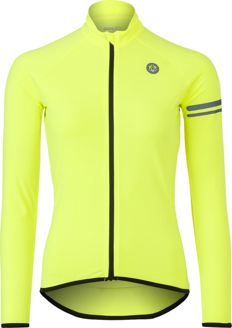 Agu essential - fietsshirt lange mouwen - thermo wielrenshirt - dames - geel - m - fleece in kraag - reflecterende details - 3 achterzakken