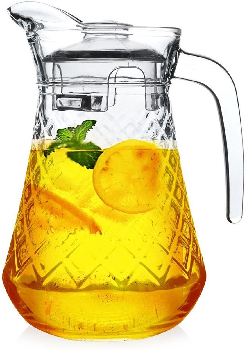 Orion karaf glas met deksel 1,4 l - kan - waterkaraf voor fruitwater - waterkan - drinkkan