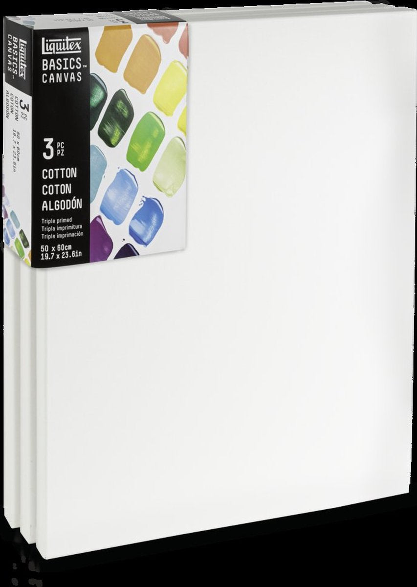 Liquitex 471050060 basics canvas 50 x 60 cm – set van 3 | 100% katoenen canvas ca. 280 g m² | drievoudig geprimed | voor acryl- olieverf