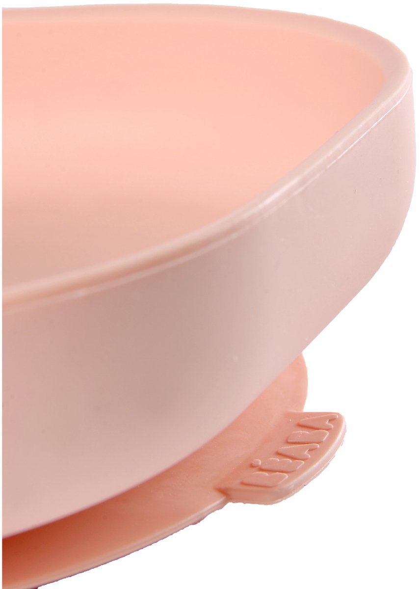 Béaba Silikonteller – mit Saugnapf – unzerbrechlich ergonomisch – BPA-frei – mikrowellen- und spülmaschinenfest – rosa
