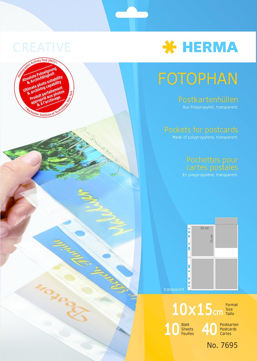 Herma-Postkartenblatt. 10x15 10x4 Blatt transparent 7695