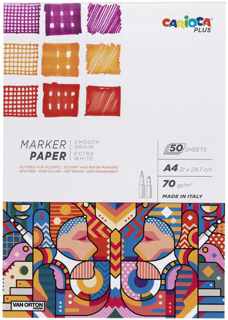 Carioca Plus Marker-Zeichenblock – A4-Markerpapier – 20 Blatt – 70 g m² – extra weiß – glatte Körnung – geeignet für Marker und Filzstifte