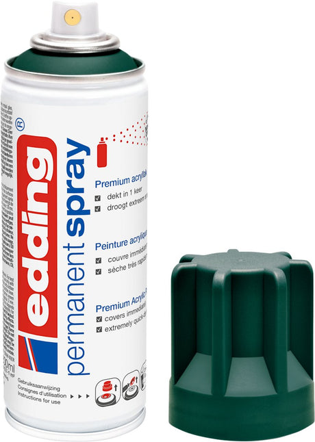 Edding 5200 spuitverf in spuitbus - mosgroen mat - 1 stuk - 200 ml verf - direct dekkend – 0,7-1 m2 oppervlak - acrylverf voor het lakken en versieren van glas, metaal, hout, keramiek, kunststof, canvas - permanent spray, verfspray