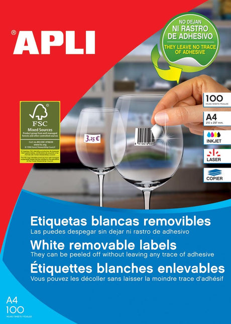 Apli abnehmbare weiße Etiketten, Format 97 x 424 mm (B x H), 1.200 Stück, 12 pro Blatt (3057)