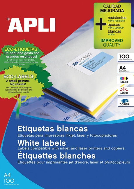 Apli 01280 weiße Etiketten – 100 x 4 Stück – Größe 105 x 148 mm – rechte Ecken