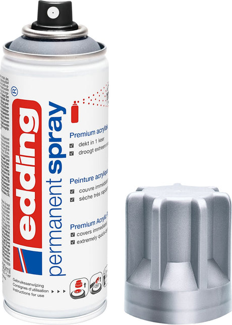 Edding 5200 Sprühfarbe in Aerosoldose – Silber matt – 1 Stück – 200 ml Farbe – sofort deckend – 0,7–1 m² Fläche – Acrylfarbe zum Bemalen und Dekorieren von Glas, Metall, Holz, Keramik, Kunststoff, Leinwand – Permanentspray, Farbspray