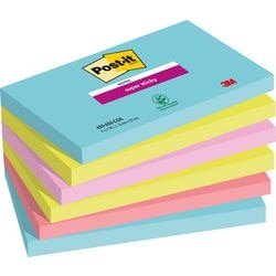 Post-it® notes post-it super sticky 127x76mm assorti pak 6 stuks 90 vel