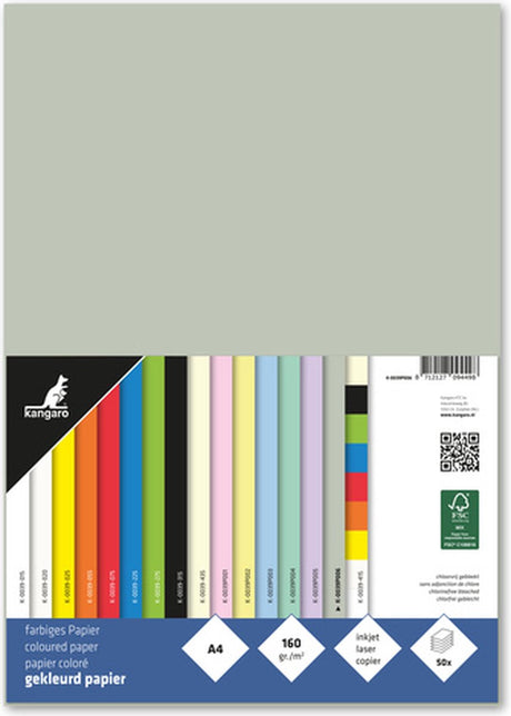 Kangaro papier - a4 - 160 gram fsc - pak 50 vel - pastel grijs