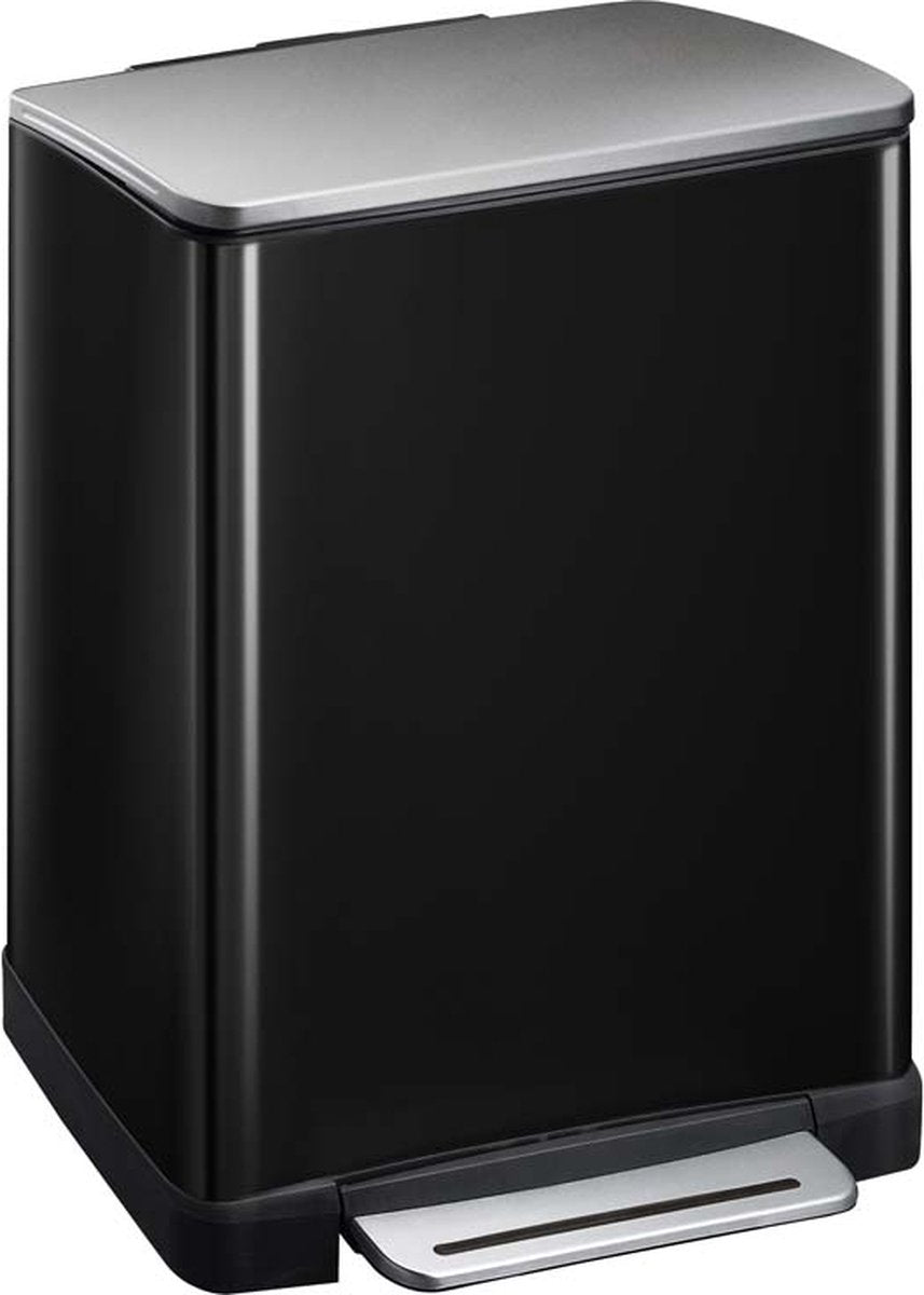 Eko - E-Cube Recycling Treteimer 28+18 Liter - Edelstahl Kunststoff - Schwarz glänzend, Edelstahl matt - Abfalleimer