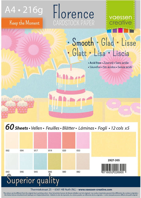 Vaessen creative cardstock - paaskleuren - a4 - 60 vellen - glad - 216 g