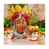 Decoris bloempot vrouw met fruit dolomiet 8,5x8,5x13,5cm 3 assorti