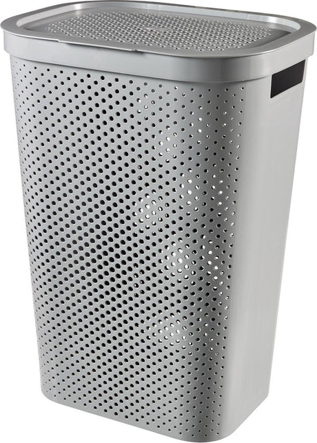 Curver Infinity Wäschekorb aus recyceltem Dots-Material mit Deckel – 60 l – Grau