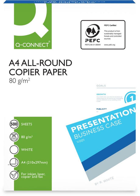 Q-Connect Allround-Kopierpapier, ft A4, 80 g, Karton mit 5 Stück à 500 Blatt, weiß
