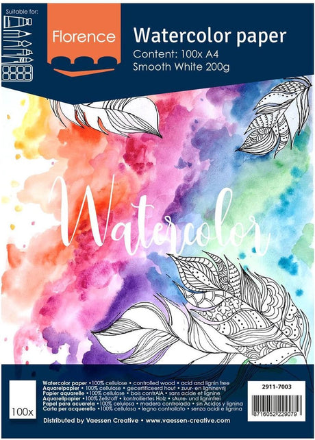Merkloos sans marque a4 aquarelblok schetsboek 100 vellen 200 grams 21 x 30 cm - aquarel papier - aquarelblokken tekenblokken - hobby schildermateriaal