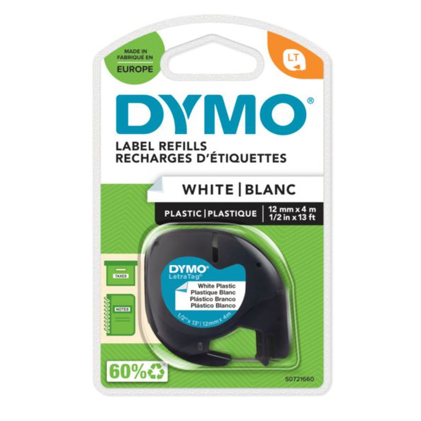 Dymo Letratag-Klebeband, Kunststoff, weiß (12 mm x 4 m)