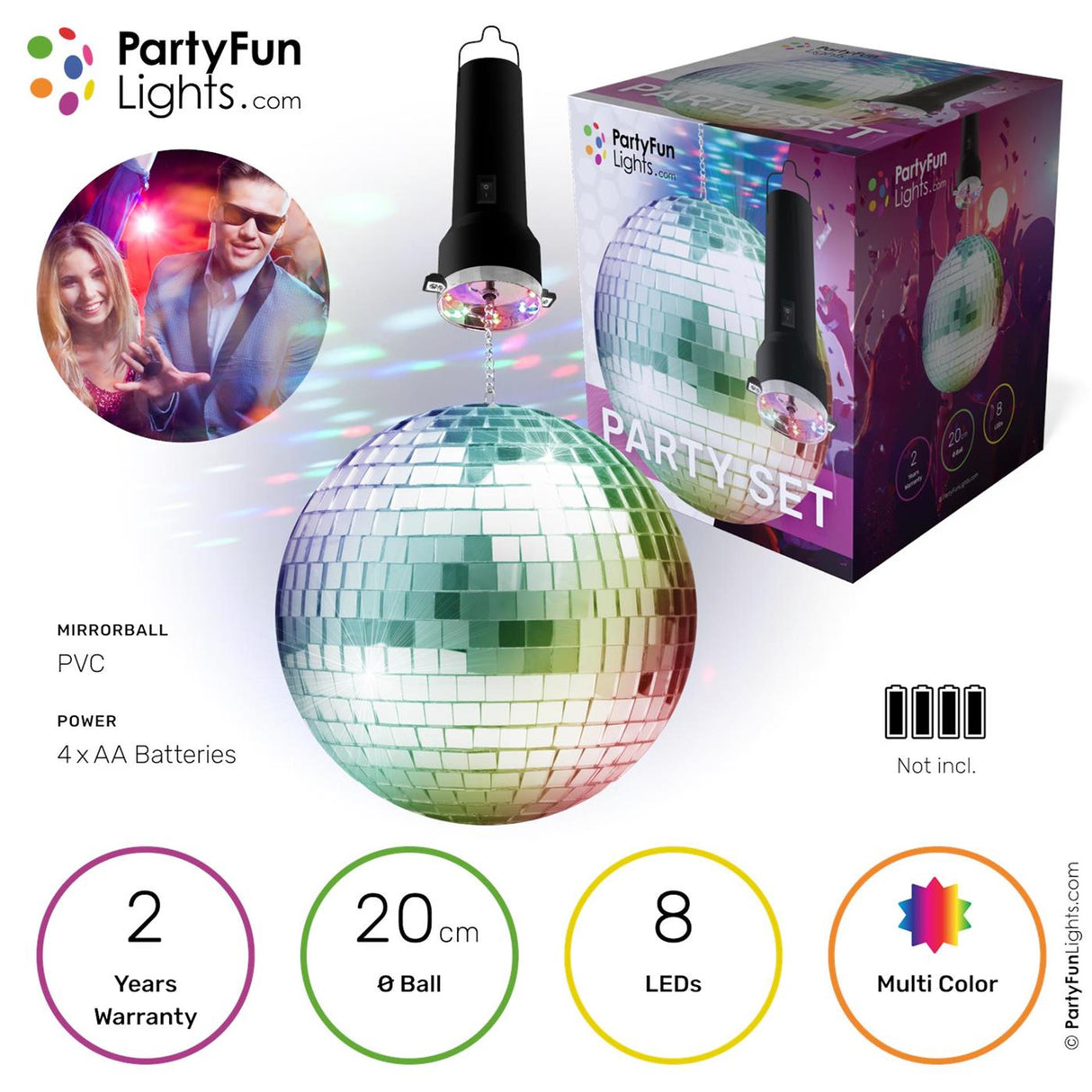 Partyspaß Lichter Discokugel 20cm LED mehrfarbig