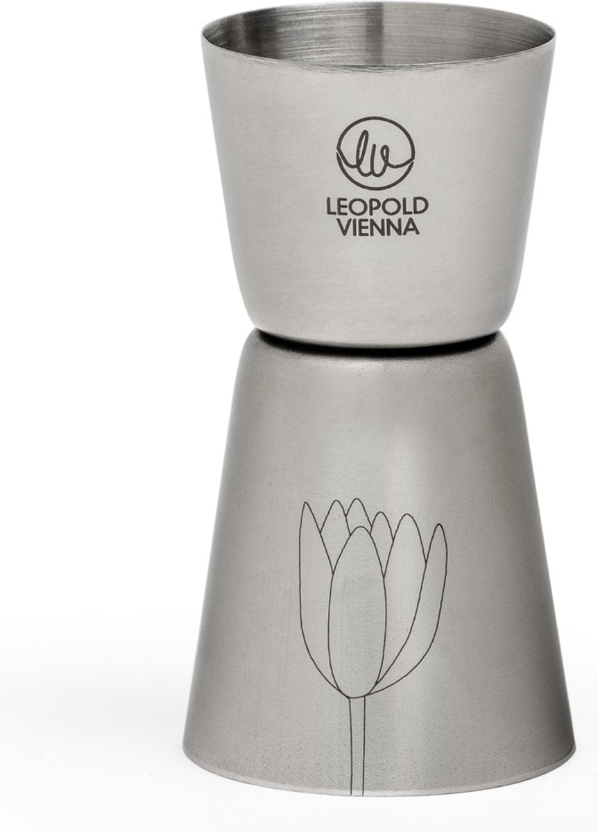 Leopold vienna - barmaatje 20 40ml cocktail rvs jigger - pipet met lasergravure flowers