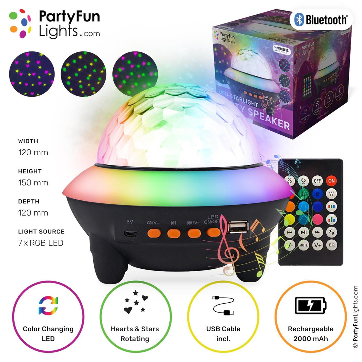 Partyfun Lichter Bluetooth-Lautsprecher UFO Disco