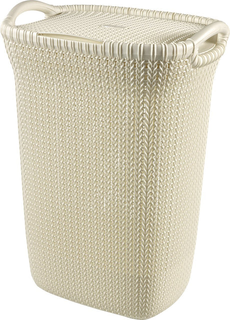 Curver Strickwäschekorb mit Deckel – 57 l – Oasenweiß