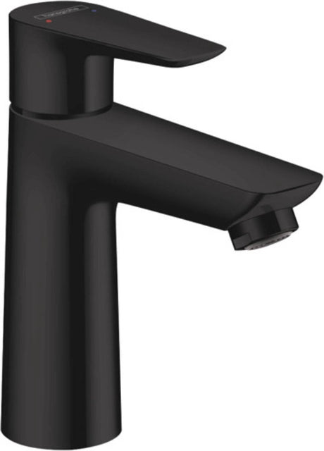 Hansgrohe talis e – Waschtischarmatur – Einhebelbedienung – Kaltstart energiesparend – mit Ablaufgarnitur – 110 mm Größe – mattschwarz