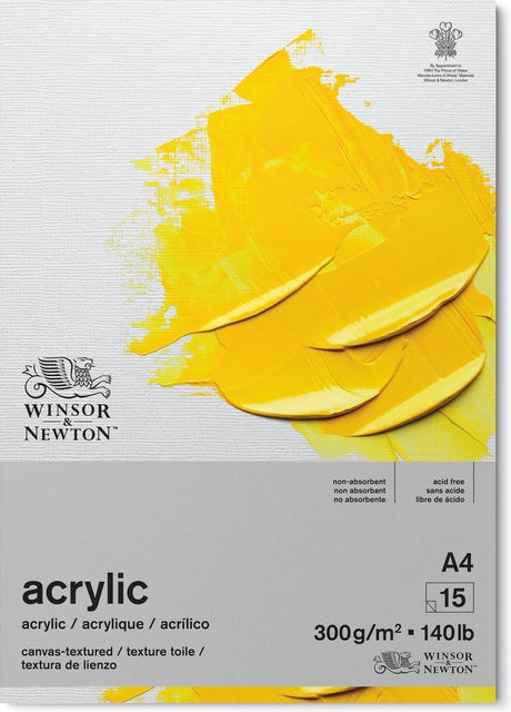 Winsor Newton 6534005 Galeria Acrylpapierblock – 300 g m², A4, 15 Blatt, geklebt, Leinwandstruktur – Acrylblock A4