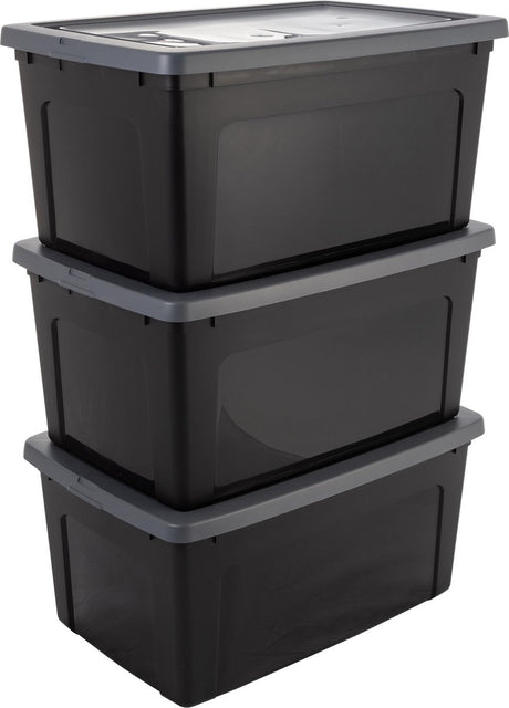 Iris clearbox opbergbox - 50l - kunststof - zwart grijs - set van 3