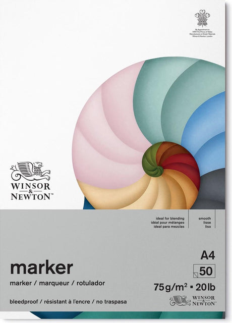 Winsor Newton Bleedproof Markierungsblock – 75 g m², A4, 50 Blatt, Markierungspapier zum Zeichnen, Illustrationsskizzen – Markierungsblock A4