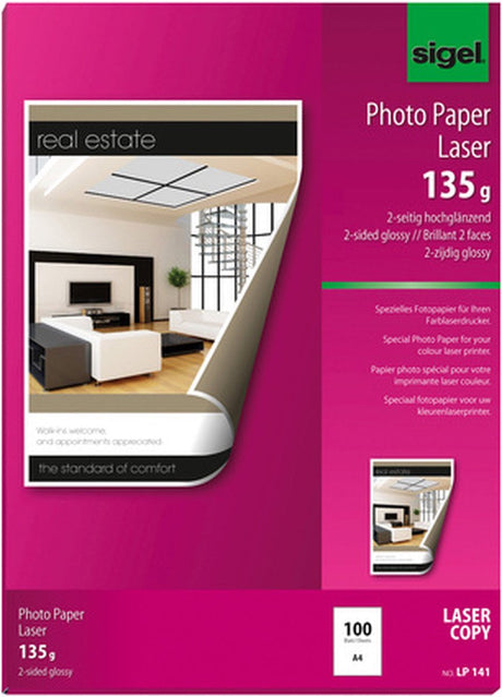 Sigel-Fotopapier – A4 – Hochweißglanz – 135 Gramm – 100 Blatt – Laserdrucker – SI-LP141