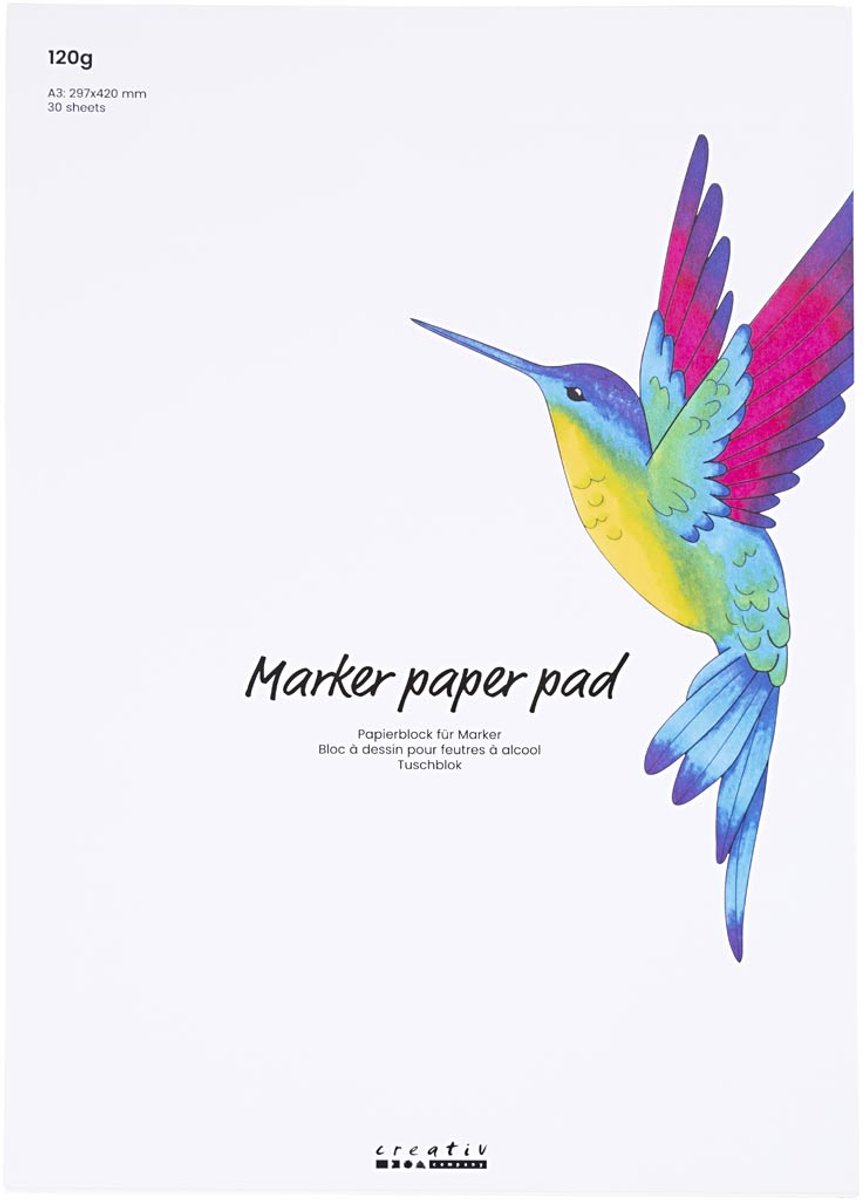Creativ Company Papierblock für Marker, A3, Blatt 297 x 420 mm, 120 g, weiß, 30 Blatt 1 Karton